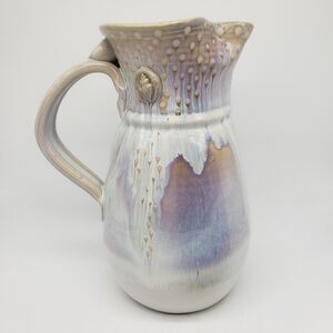 Vintage Studio Art Pottery Tall Jug Pitcher Artist Garnier Drip‎ Glaze Ceramic